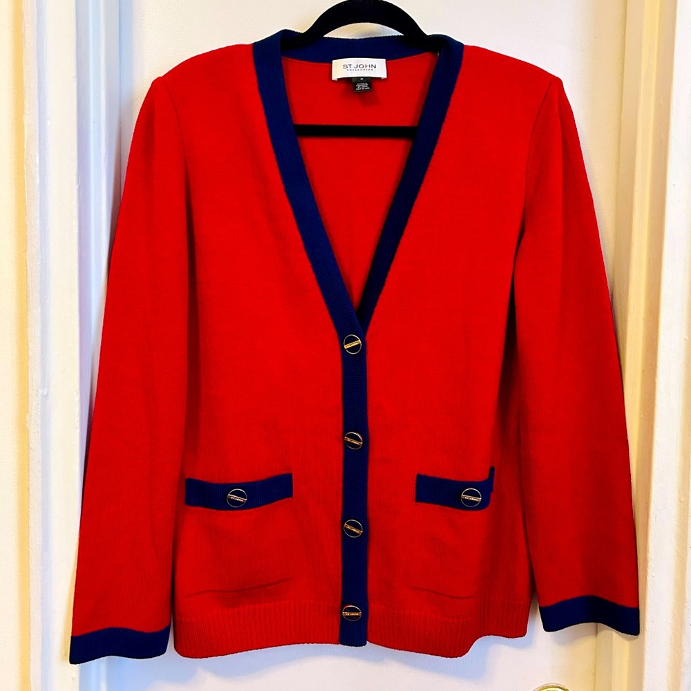 St. John red cardigan